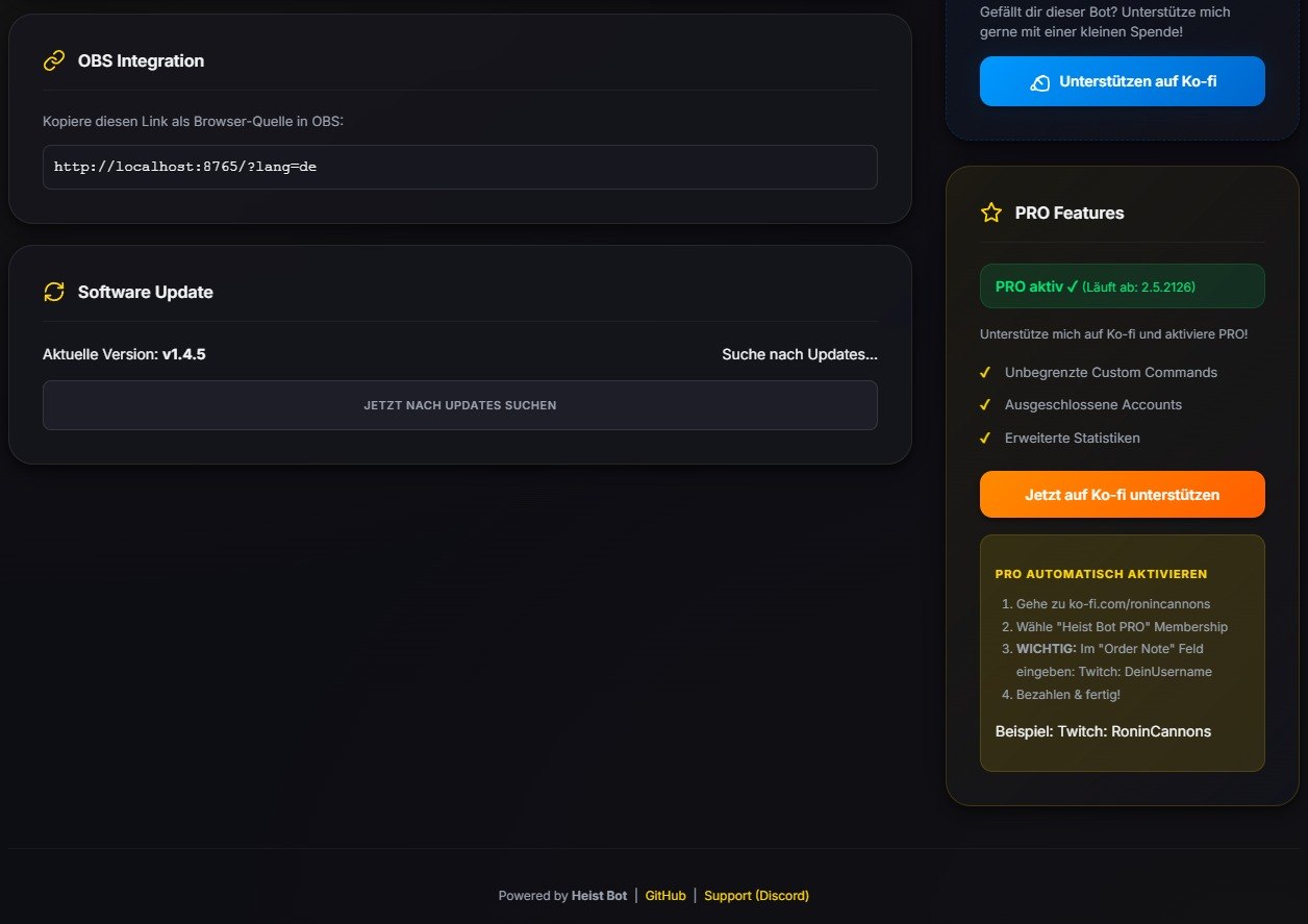 Heist Bot Dashboard - Main View